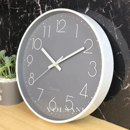 Minimalist Wall Clock with Clean Dial Nordic Living Room & Bedroom Clock Muted Quartz Movement 3 Colors 11.8in - White