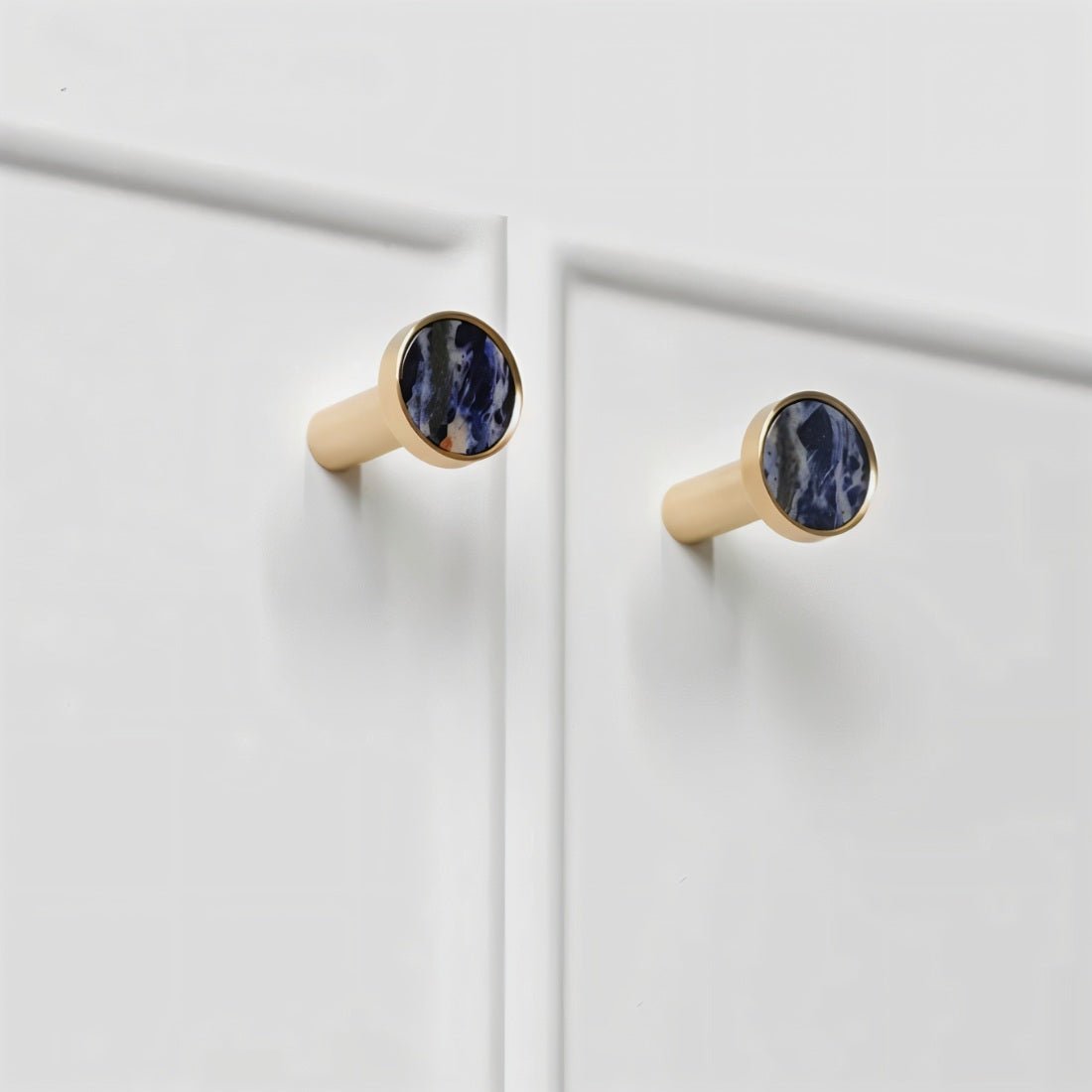 Natural Marble Cabinet Knobs, Nordic Kitchen & Wardrobe Cabinet Hardware, Brass Base, Set of 2 in 5 Patterns, 0.9-1.6in