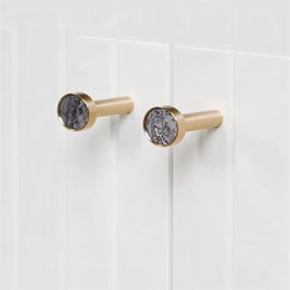 Natural Marble Cabinet Knobs, Nordic Kitchen & Wardrobe Cabinet Hardware, Brass Base, Set of 2 in 5 Patterns, 0.9-1.6in