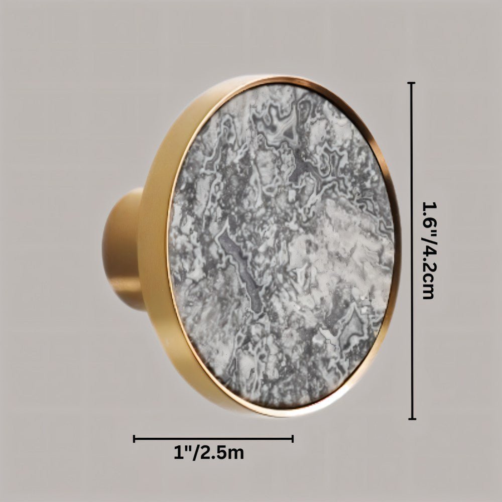 Natural Marble Cabinet Knobs, Nordic Kitchen & Wardrobe Cabinet Hardware, Brass Base, Set of 2 in 5 Patterns, 0.9-1.6in