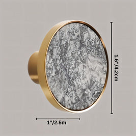 Natural Marble Cabinet Knobs, Nordic Kitchen & Wardrobe Cabinet Hardware, Brass Base, Set of 2 in 5 Patterns, 0.9-1.6in