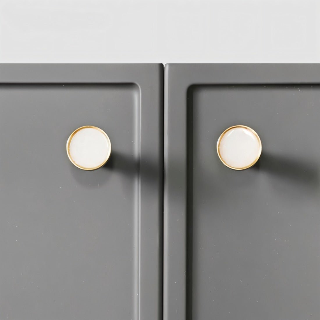 Natural Marble Cabinet Knobs, Nordic Kitchen & Wardrobe Cabinet Hardware, Brass Base, Set of 2 in 5 Patterns, 0.9-1.6in