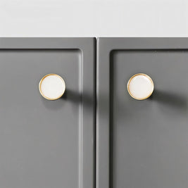 Natural Marble Cabinet Knobs, Nordic Kitchen & Wardrobe Cabinet Hardware, Brass Base, Set of 2 in 5 Patterns, 0.9-1.6in
