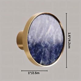 Natural Marble Cabinet Knobs, Nordic Kitchen & Wardrobe Cabinet Hardware, Brass Base, Set of 2 in 5 Patterns, 0.9-1.6in