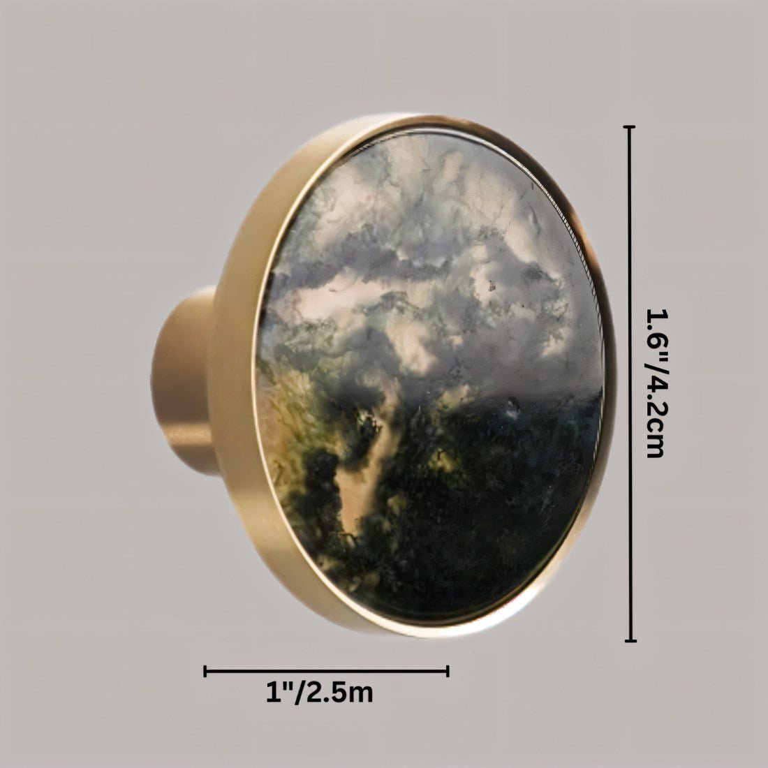 Natural Marble Cabinet Knobs, Nordic Kitchen & Wardrobe Cabinet Hardware, Brass Base, Set of 2 in 5 Patterns, 0.9-1.6in