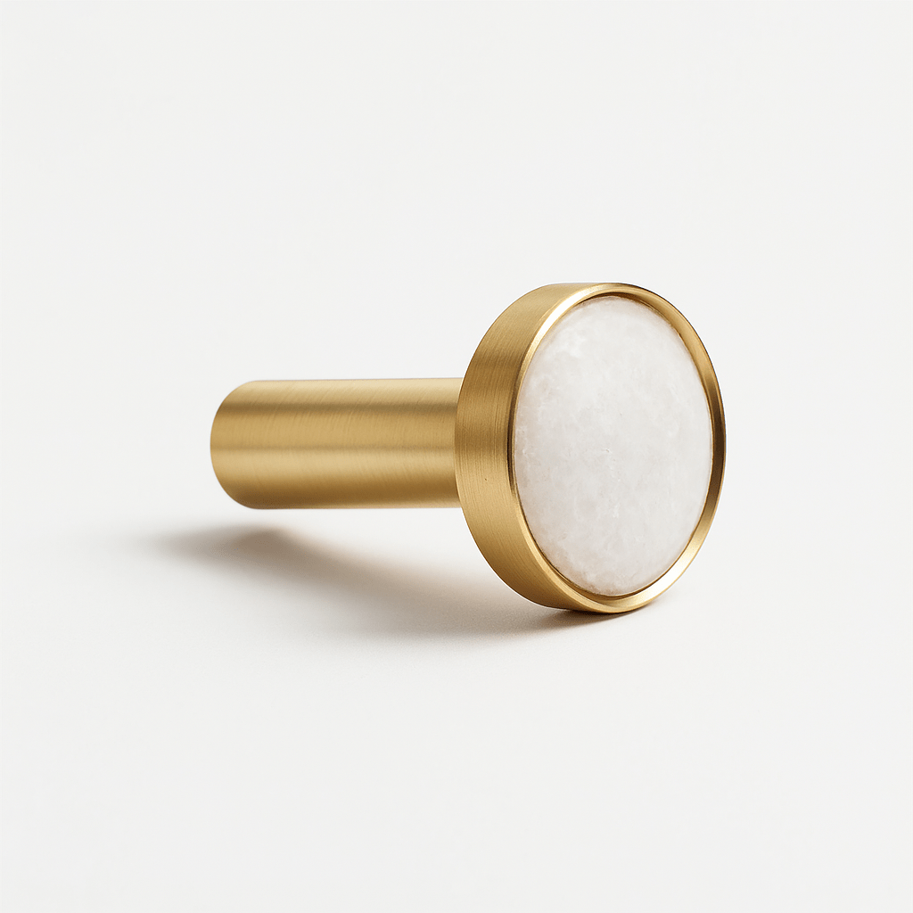Natural Marble Cabinet Knobs, Nordic Kitchen & Wardrobe Cabinet Hardware, Brass Base, Set of 2 in 5 Patterns, 0.9-1.6in