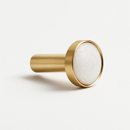 Natural Marble Cabinet Knobs, Nordic Kitchen & Wardrobe Cabinet Hardware, Brass Base, Set of 2 in 5 Patterns, 0.9-1.6in
