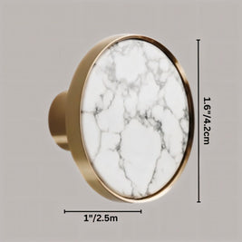 Natural Marble Cabinet Knobs, Nordic Kitchen & Wardrobe Cabinet Hardware, Brass Base, Set of 2 in 5 Patterns, 0.9-1.6in