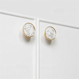 Natural Marble Cabinet Knobs, Nordic Kitchen & Wardrobe Cabinet Hardware, Brass Base, Set of 2 in 5 Patterns, 0.9-1.6in
