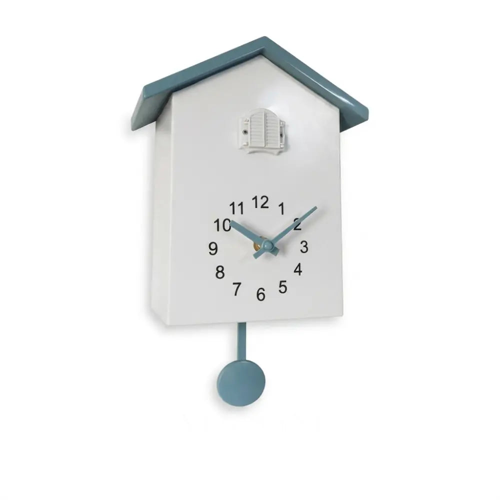 TIJN modern cuckoo clock in blue and white on white background