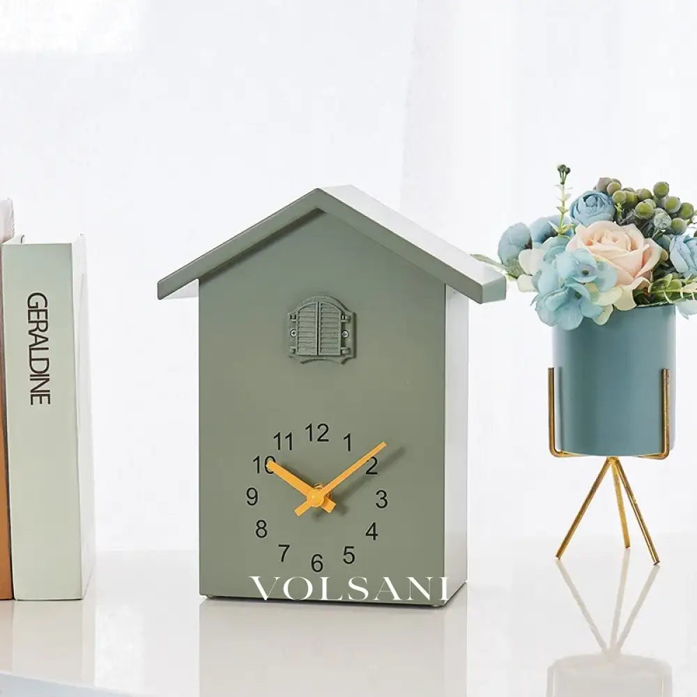 Modern Cuckoo Clock with Bird Chime Wall & Shelf Living Room Clock Hourly Call with Night Silence 5 Colors 9.8in