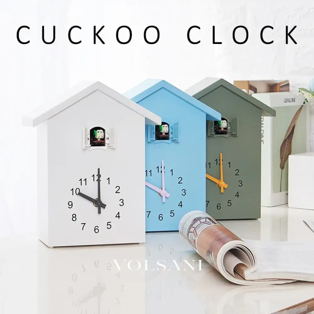 Modern Cuckoo Clock with Bird Chime Wall & Shelf Living Room Clock Hourly Call with Night Silence 5 Colors 9.8in