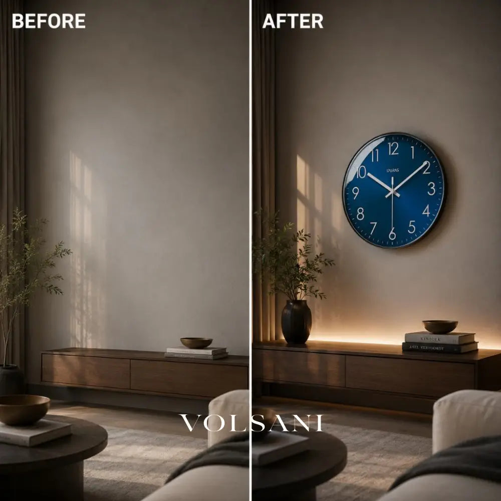 Modern Wall Clock with Blue Dial Scandinavian Living Room & Office Clock Non Ticking Silent Sweep 2 Sizes 9.8-11.8in