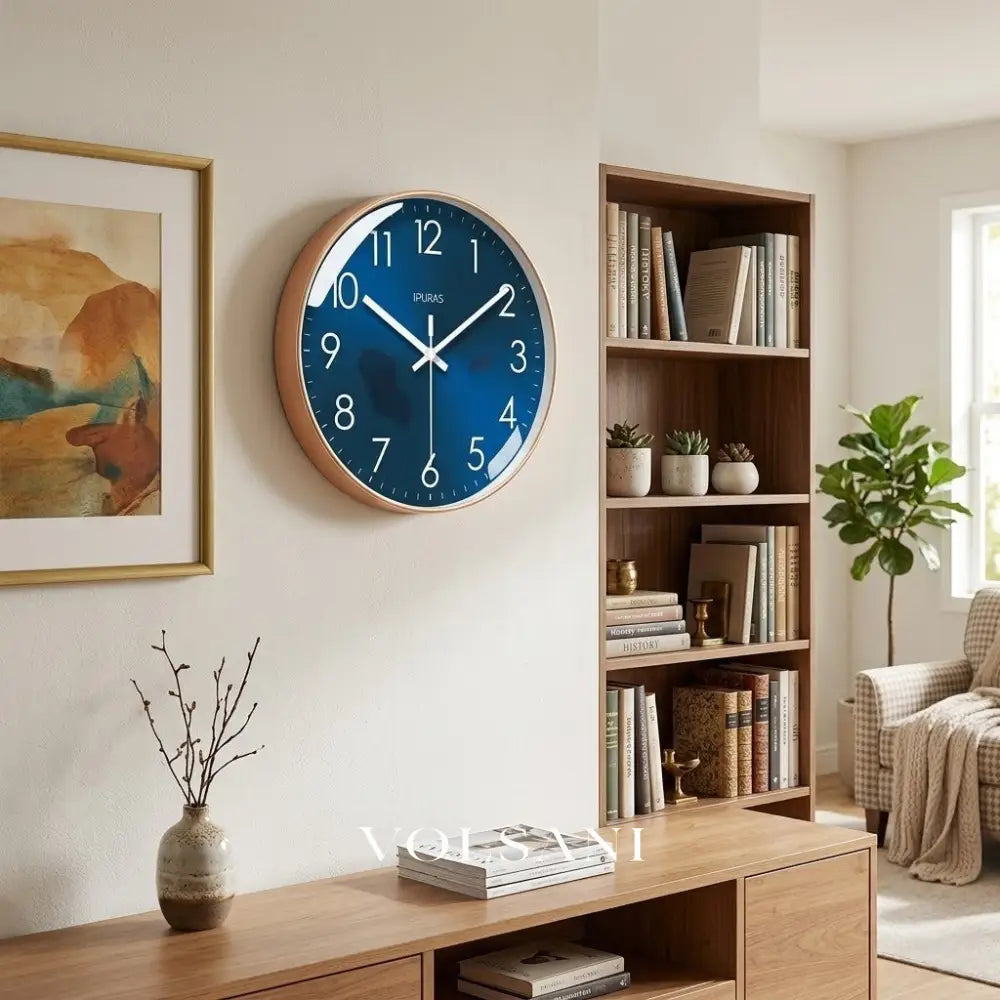 Modern Wall Clock with Blue Dial Scandinavian Living Room & Office Clock Non Ticking Silent Sweep 2 Sizes 9.8-11.8in