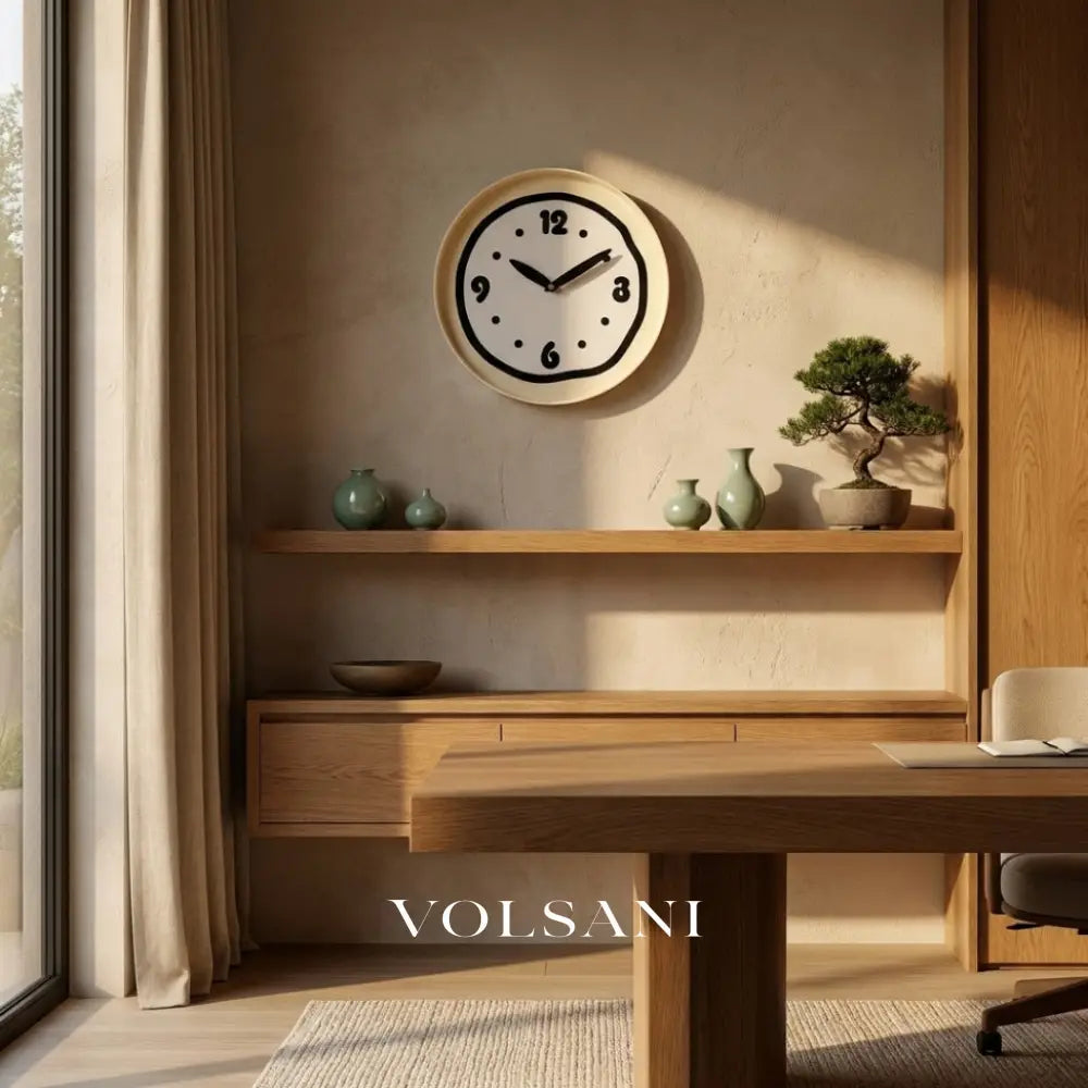 Modern Wall Clock with Cream Dial Minimalist Living Room & Kitchen Clock No Numerals Black or Red 10.6in - Decor >