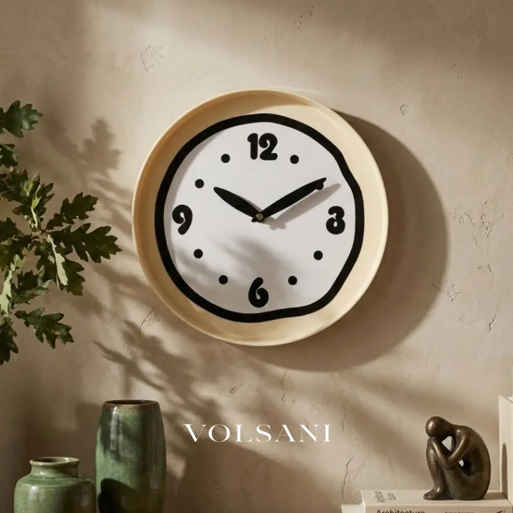 Modern Wall Clock with Cream Dial Minimalist Living Room & Kitchen Clock No Numerals Black or Red 10.6in - Decor >
