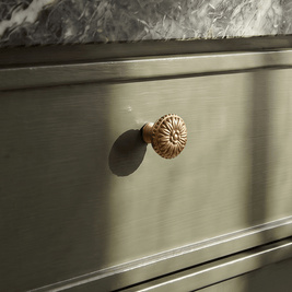 Solid Brass Carved Floral Cabinet Knobs, Vintage Kitchen & Dresser Hardware, Antique Finish, Set of 2 in Gold or Bronze, 1 x 0.9in