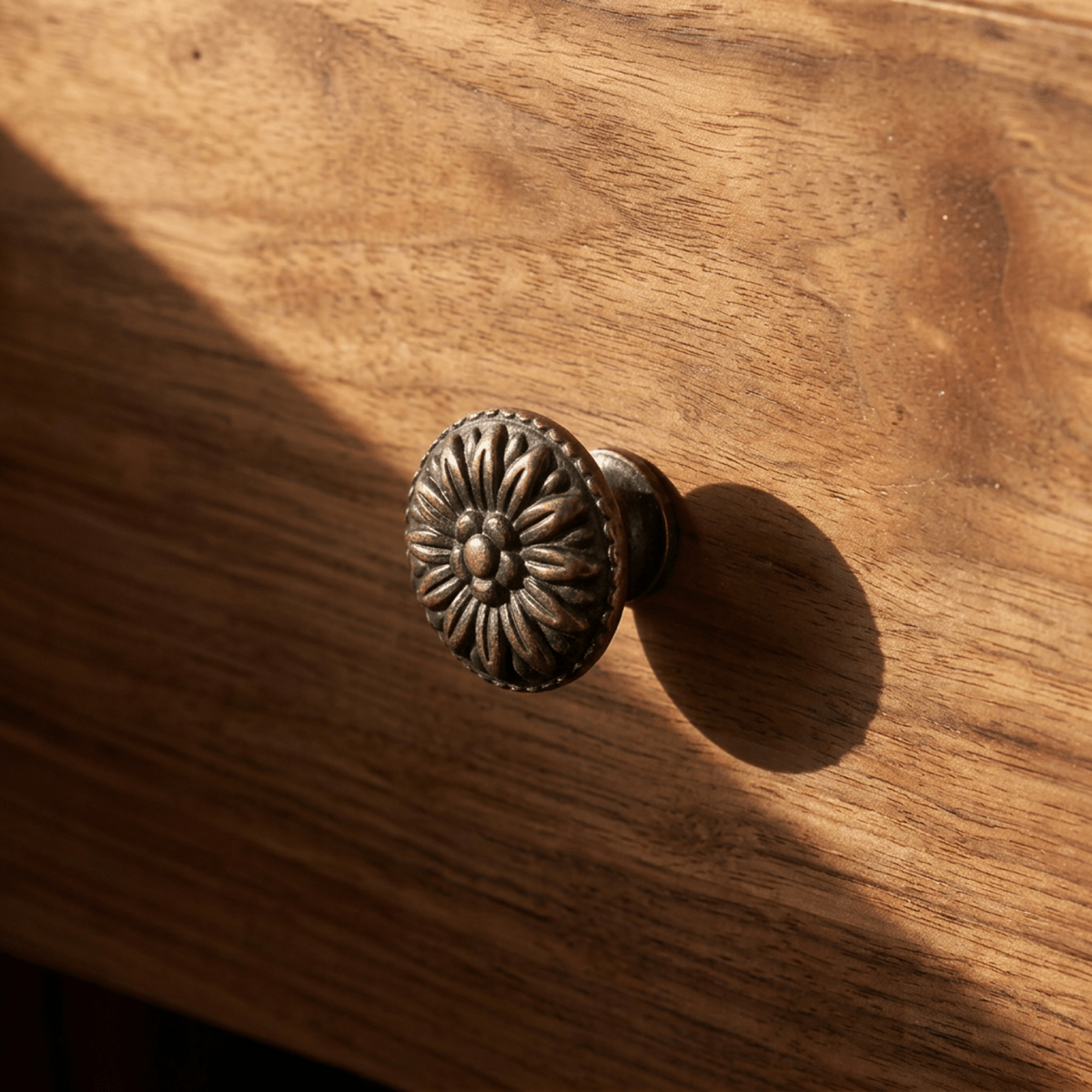Solid Brass Carved Floral Cabinet Knobs, Vintage Kitchen & Dresser Hardware, Antique Finish, Set of 2 in Gold or Bronze, 1 x 0.9in