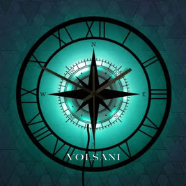 Nautical Compass Wall Clock with Wind Rose Coastal Living Room & Kitchen Clock Quiet Movement LED Option 11.8in - Decor