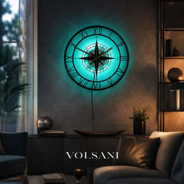 Nautical Compass Wall Clock with Wind Rose Coastal Living Room & Kitchen Clock Quiet Movement LED Option 11.8in - Decor