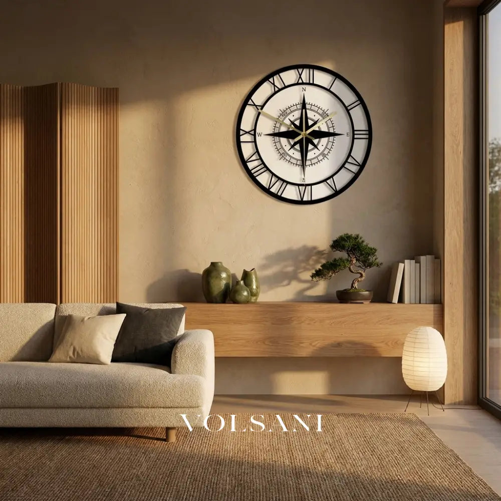 Nautical Compass Wall Clock in a living room