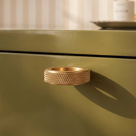 Brass Knurled Cabinet Knobs, Modern Kitchen & Wardrobe Hardware, Polished Golden Finish, Set of 2, 1.9 x 0.3in