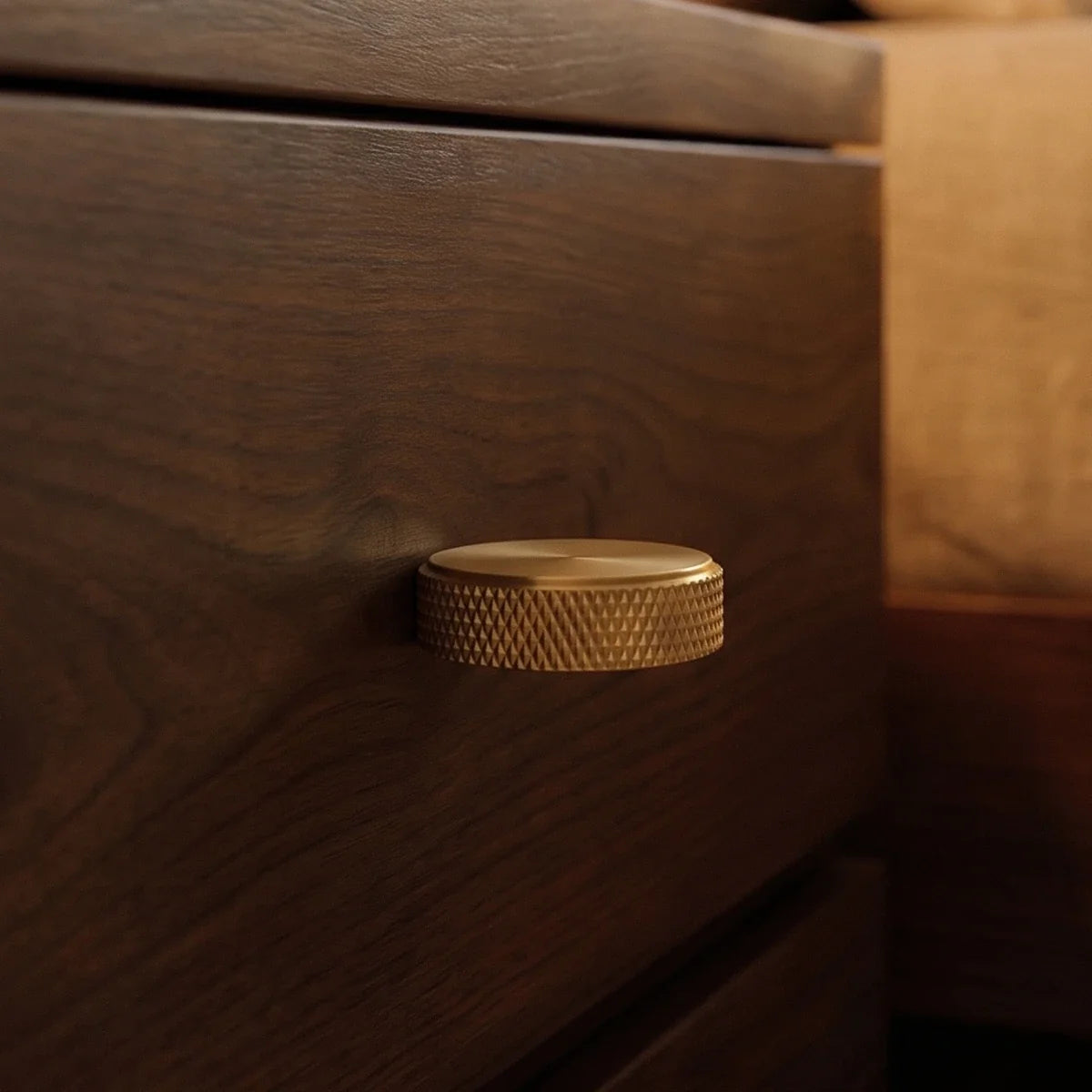 Brass Knurled Cabinet Knobs, Modern Kitchen & Wardrobe Hardware, Polished Golden Finish, Set of 2, 1.9 x 0.3in