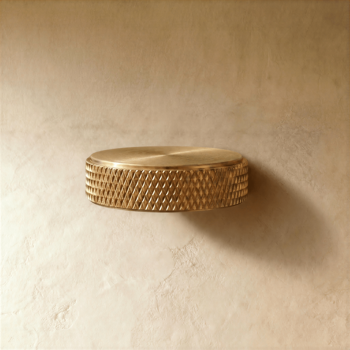 Brass Knurled Cabinet Knobs, Modern Kitchen & Wardrobe Hardware, Polished Golden Finish, Set of 2, 1.9 x 0.3in