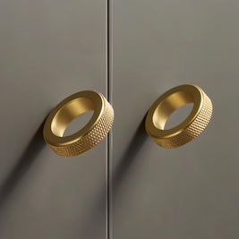 Brass Knurled Cabinet Knobs, Modern Kitchen & Wardrobe Hardware, Polished Golden Finish, Set of 2, 1.9 x 0.3in