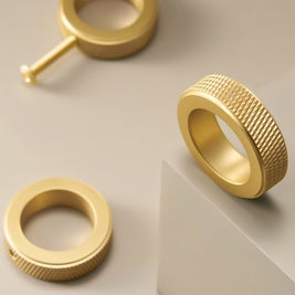 Brass Knurled Cabinet Knobs, Modern Kitchen & Wardrobe Hardware, Polished Golden Finish, Set of 2, 1.9 x 0.3in