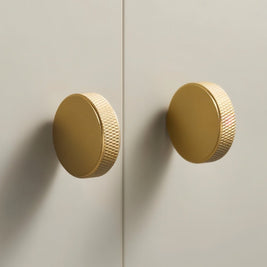 Brass Knurled Cabinet Knobs, Modern Kitchen & Wardrobe Hardware, Polished Golden Finish, Set of 2, 1.9 x 0.3in