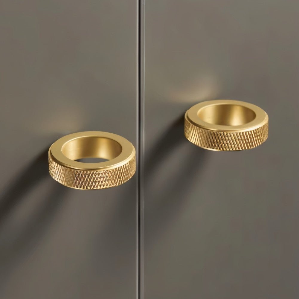 Brass Knurled Cabinet Knobs, Modern Kitchen & Wardrobe Hardware, Polished Golden Finish, Set of 2, 1.9 x 0.3in
