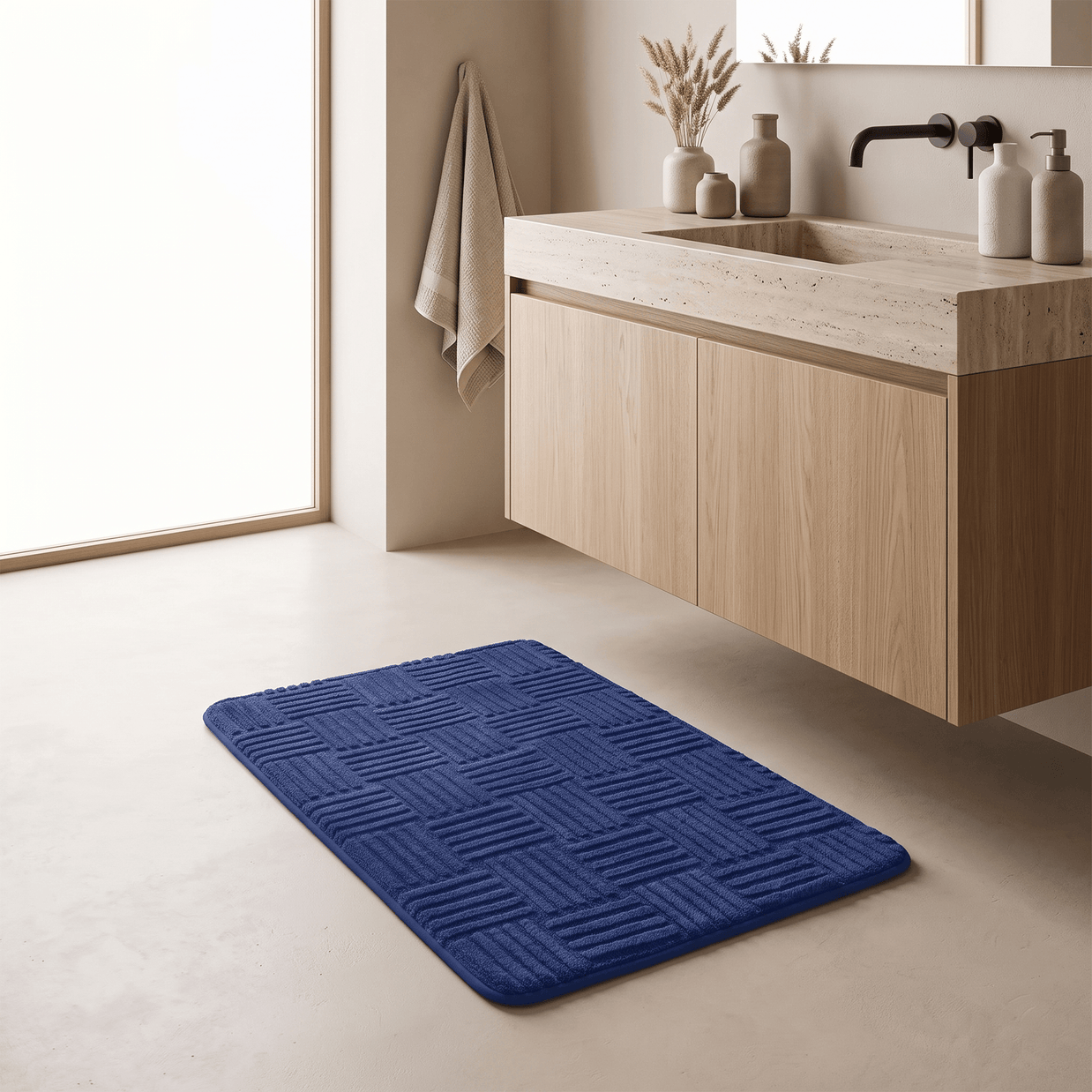 NORE: Gestreepte Badmat – Zacht Katoenfluweel & Antislip - Volsani