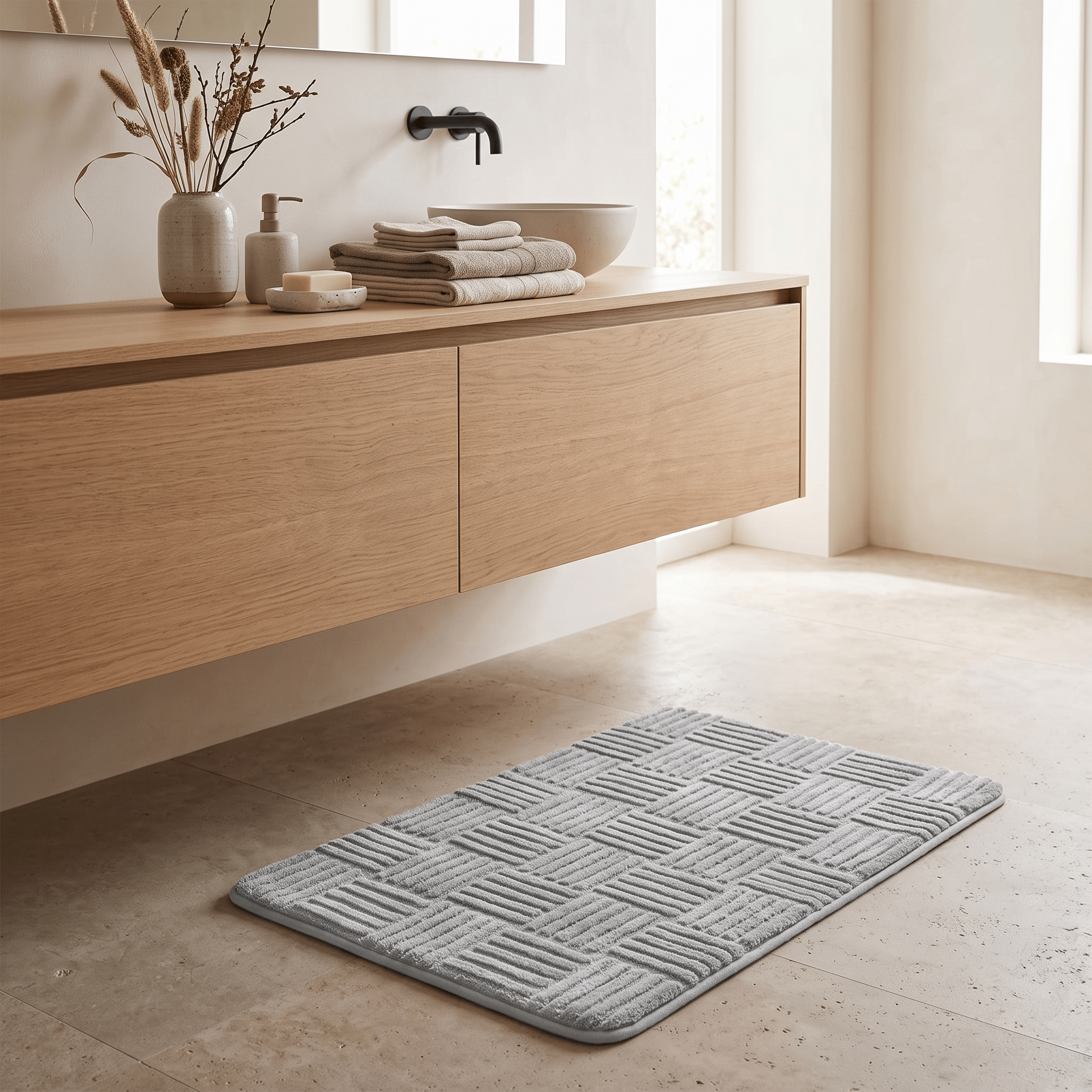 NORE: Gestreepte Badmat – Zacht Katoenfluweel & Antislip - Volsani