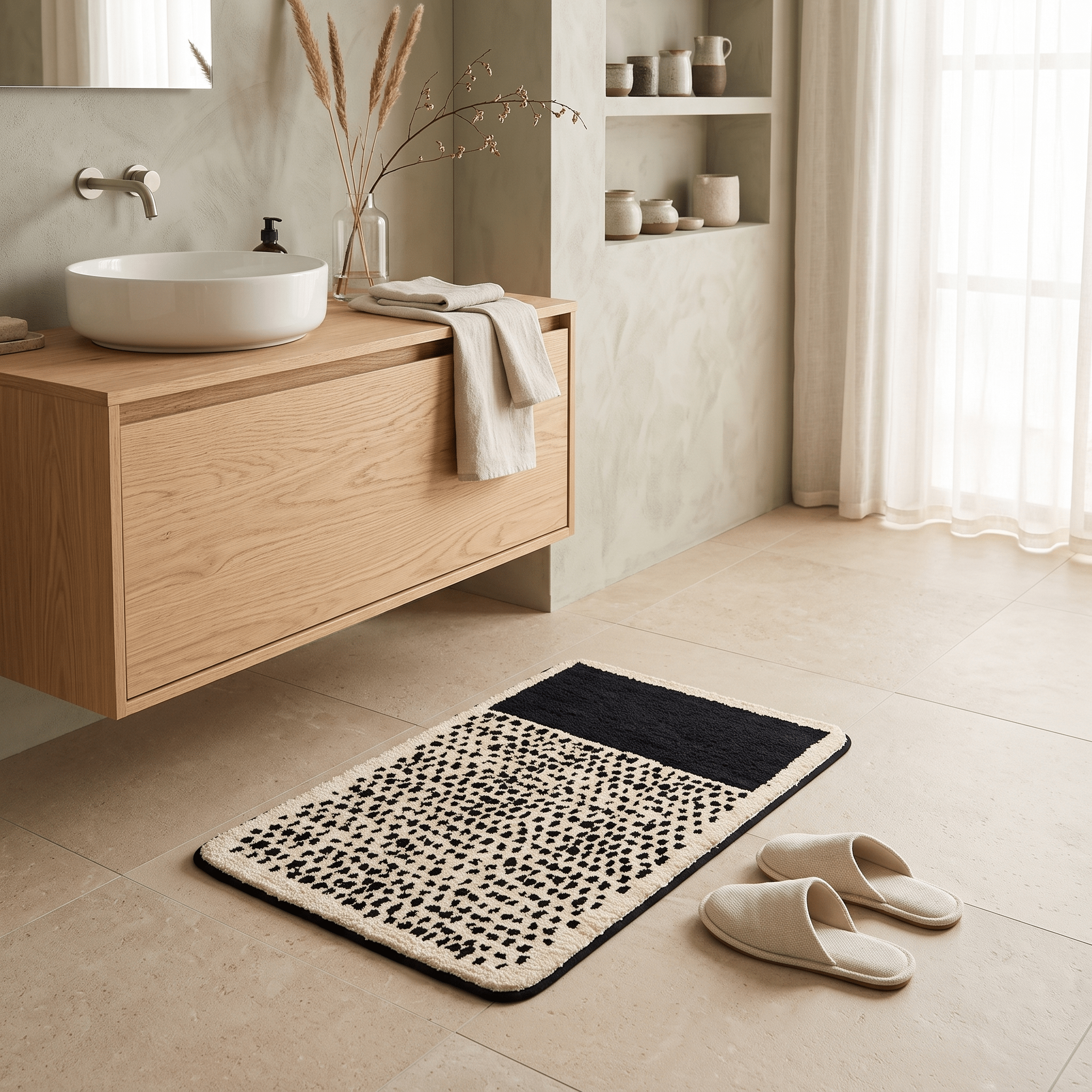 NYNKE: Abstracte Badmat – Antislip & Machinewasbaar (Scandinavisch) - Volsani