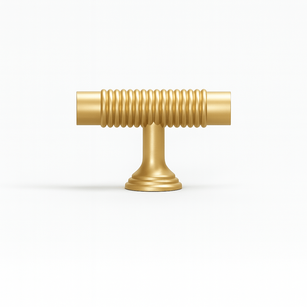 Solid Brass Cabinet Knobs & Pull Bars, Industrial Kitchen & Vanity Hardware, Grooved Textured Grip, Set of 2 in 8 Sizes, 1.1-10in