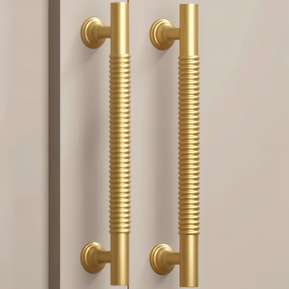 Solid Brass Cabinet Knobs & Pull Bars, Industrial Kitchen & Vanity Hardware, Grooved Textured Grip, Set of 2 in 8 Sizes, 1.1-10in