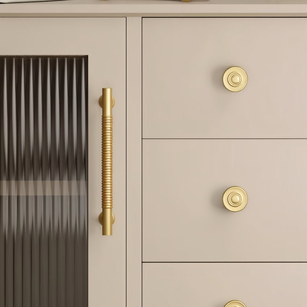 Solid Brass Cabinet Knobs & Pull Bars, Industrial Kitchen & Vanity Hardware, Grooved Textured Grip, Set of 2 in 8 Sizes, 1.1-10in
