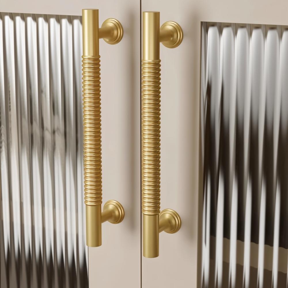 Solid Brass Cabinet Knobs & Pull Bars, Industrial Kitchen & Vanity Hardware, Grooved Textured Grip, Set of 2 in 8 Sizes, 1.1-10in
