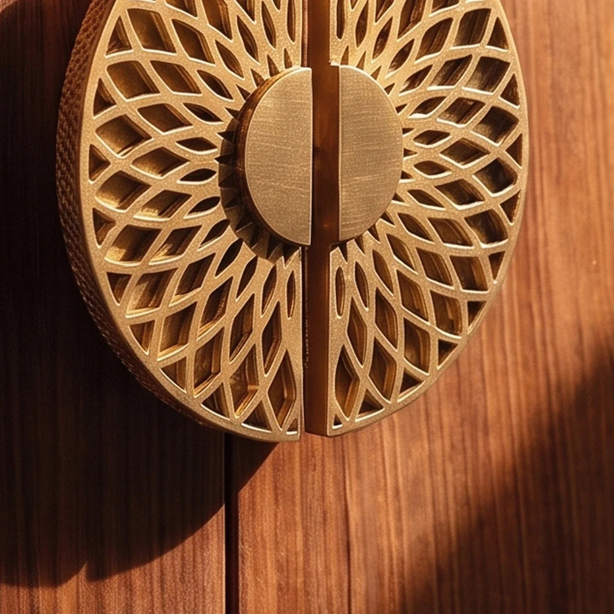 Lattice Brass Cabinet Knobs & Drawer Pulls, Modern Kitchen & Wardrobe Hardware, Polished Sunburst Pattern, Set of 2, 1.1-1.2in