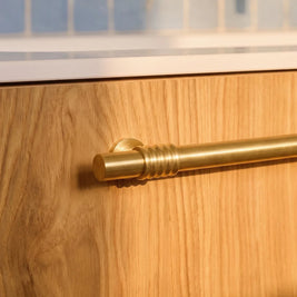 Ribbed Brass Cabinet Knobs & Drawer Pulls, Classic Kitchen & Vanity Hardware, Concentric Detail, Set of 2, 1-12.5in