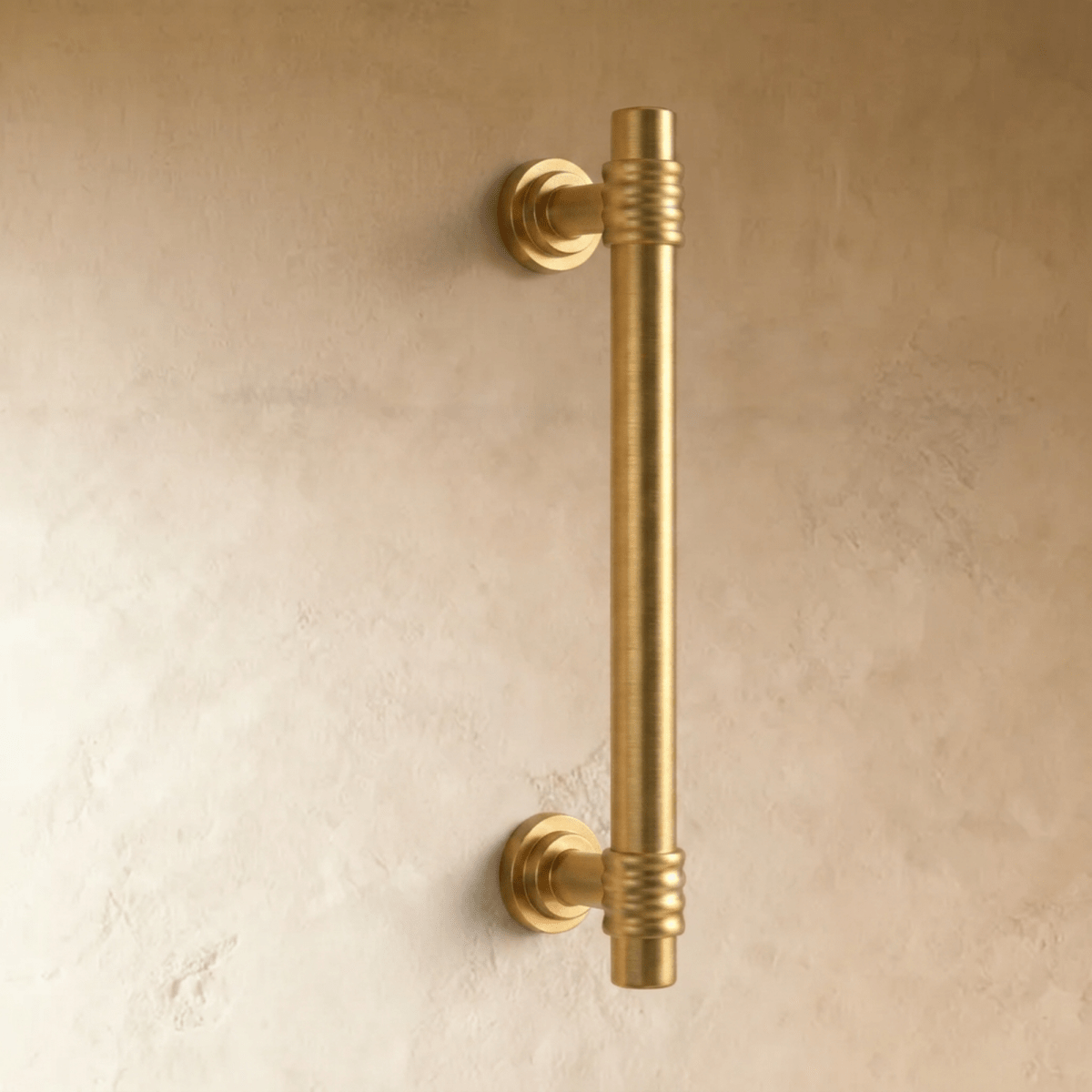 Ribbed Brass Cabinet Knobs & Drawer Pulls, Classic Kitchen & Vanity Hardware, Concentric Detail, Set of 2, 1-12.5in