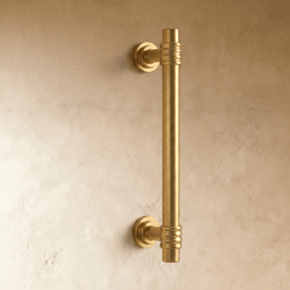 Ribbed Brass Cabinet Knobs & Drawer Pulls, Classic Kitchen & Vanity Hardware, Concentric Detail, Set of 2, 1-12.5in