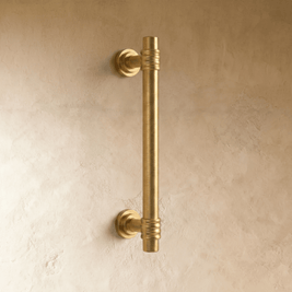 Ribbed Brass Cabinet Knobs & Drawer Pulls, Classic Kitchen & Vanity Hardware, Concentric Detail, Set of 2, 1-12.5in