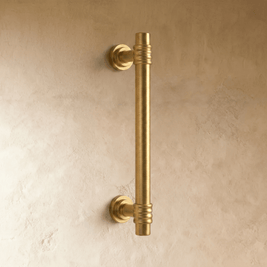 Ribbed Brass Cabinet Knobs & Drawer Pulls, Classic Kitchen & Vanity Hardware, Concentric Detail, Set of 2, 1-12.5in