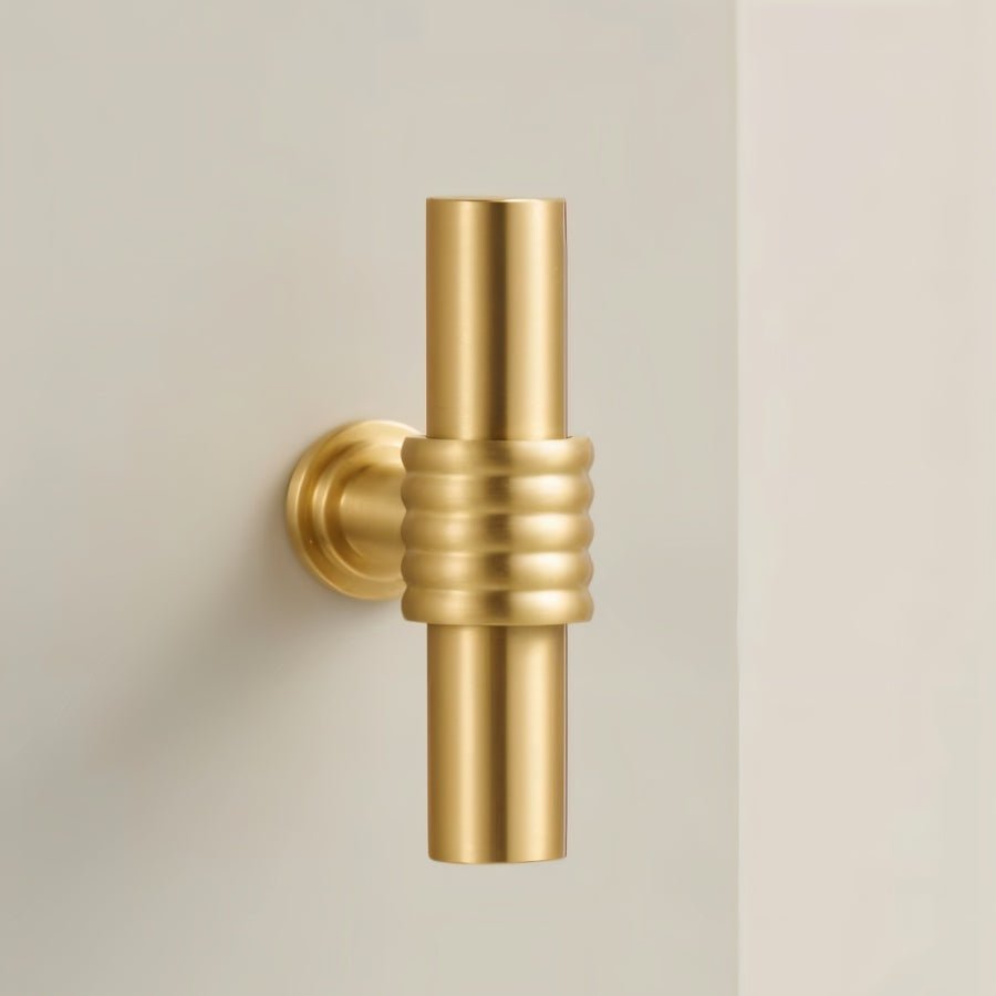 Ribbed Brass Cabinet Knobs & Drawer Pulls, Classic Kitchen & Vanity Hardware, Concentric Detail, Set of 2, 1-12.5in
