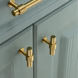 Ribbed Brass Cabinet Knobs & Drawer Pulls, Classic Kitchen & Vanity Hardware, Concentric Detail, Set of 2, 1-12.5in