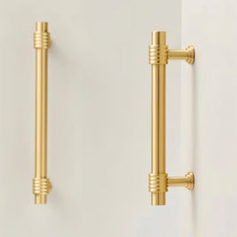 Ribbed Brass Cabinet Knobs & Drawer Pulls, Classic Kitchen & Vanity Hardware, Concentric Detail, Set of 2, 1-12.5in