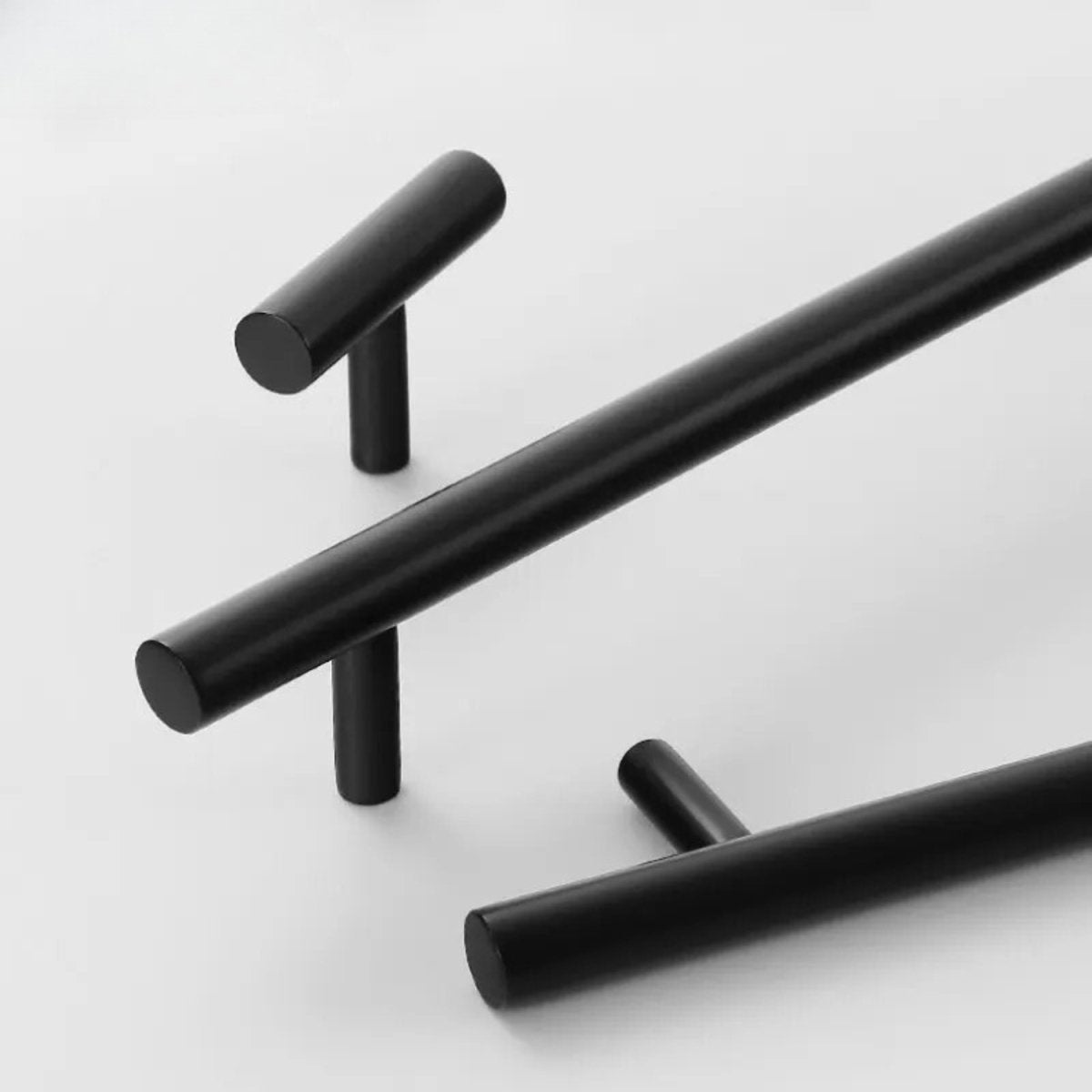 Matte Black Brass Cabinet Knobs & Drawer Pulls, Modern Kitchen & Wardrobe Hardware, T-Bar Design, Set of 2, 0.78-12.6in