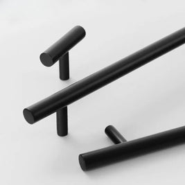 Matte Black Brass Cabinet Knobs & Drawer Pulls, Modern Kitchen & Wardrobe Hardware, T-Bar Design, Set of 2, 0.78-12.6in